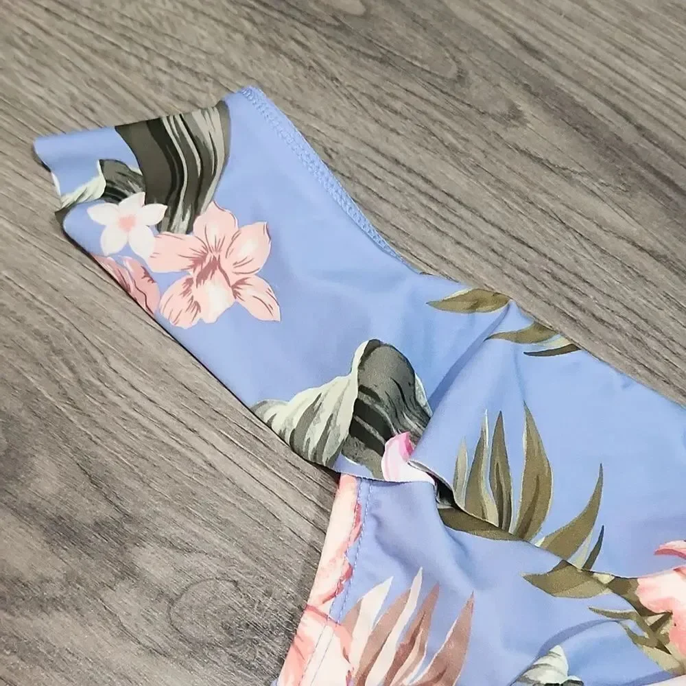 EUC Kona Sol Blue Floral Ruffle One Piece Swimsuit